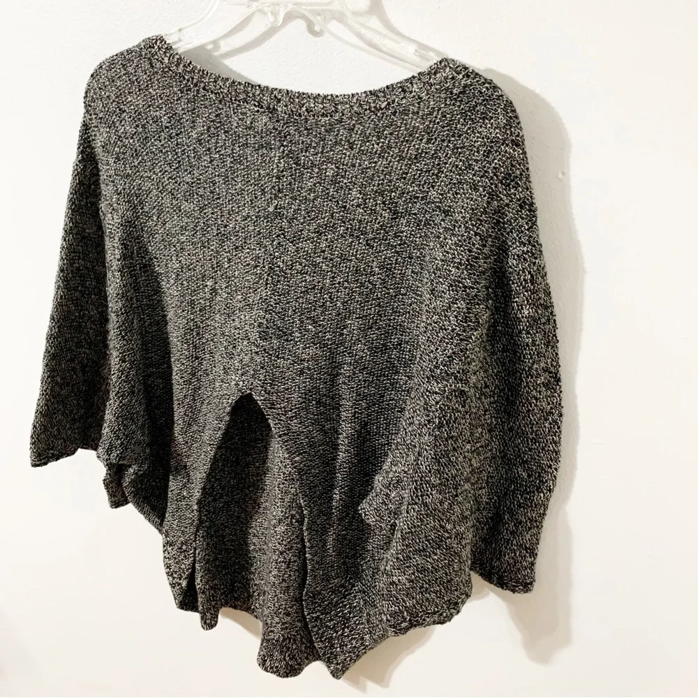 FREE PEOPLE Rising Sun Knit Black Combo Split Back Crop Pullover Sweater Top⚫️⚪️